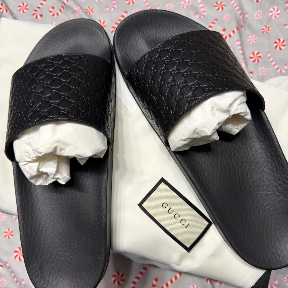 Gucci Embossed Black Slides